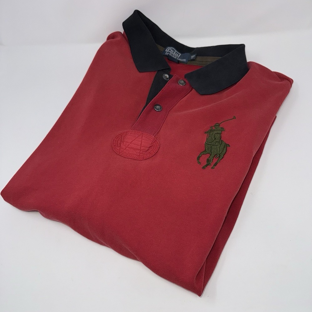 VTG POLO by Ralph Lauren Big Pony Snap Button Rugby Polo Shirt 3XB Red Vented